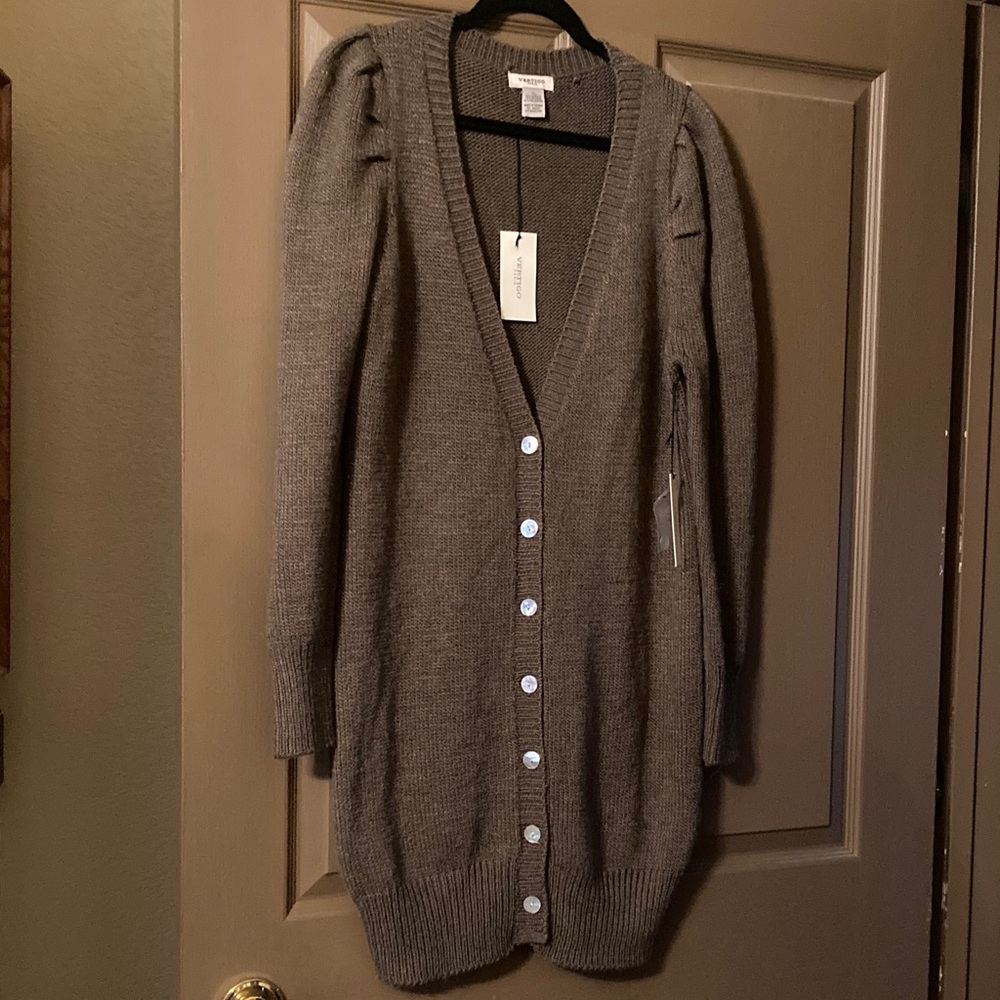 Vertigo Paris Knit Long Button Up Cardigan/Dress โArmyโ Green NWT